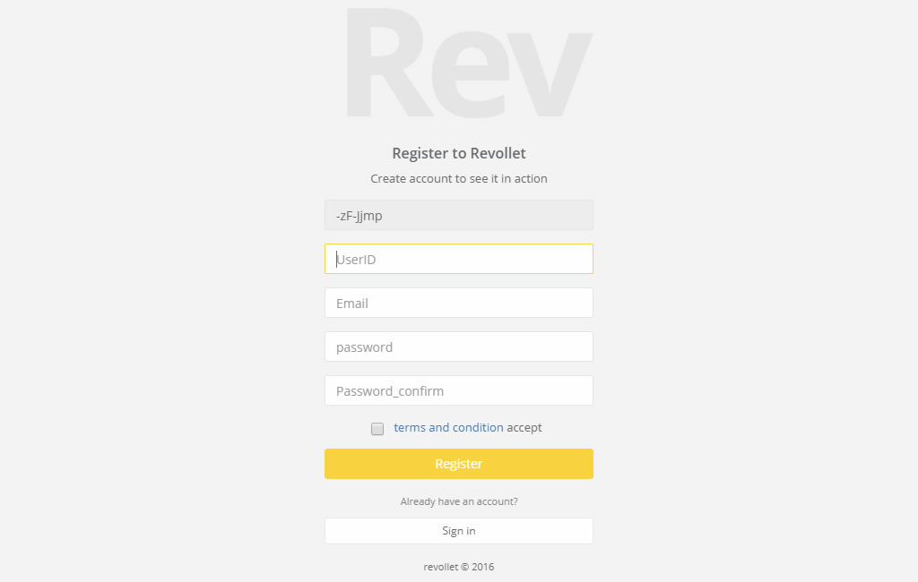 Revollet(レボレット)新規口座開設画面
